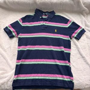 Polo by Ralph Lauren Striped Polo Shirt Navy Pink Green Yellow Pony Men's Small